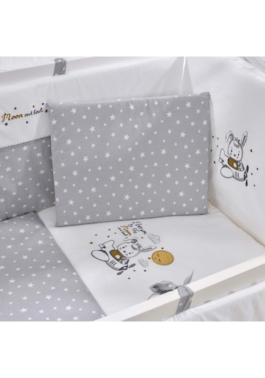 Meltem Kids Mondo Anne Yanı Ahşap Sallanır Beşik 60 x 120 CM (Beyaz-Moon) Gri