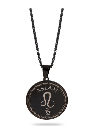 Aslan Burcu Kolyesi Bayan Erkek Çelik Kolye Siyah Polo Zincir Ckl Çelik