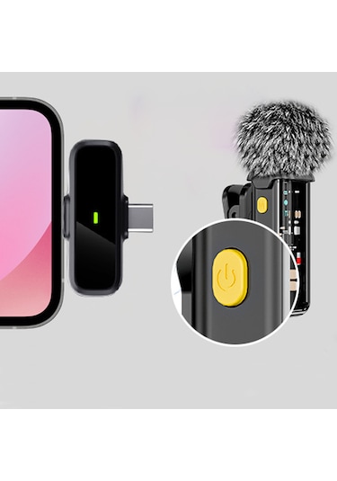 Çift Vericili Kablosuz Yaka Mikrofon Seti Telefon İçin Type-c & Lightning Uyumlu
