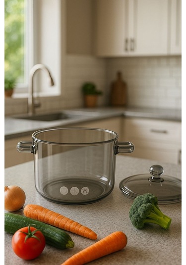 Morponi Borosilikat Cam Tencere 1.9 Lt Füme Şeffaf