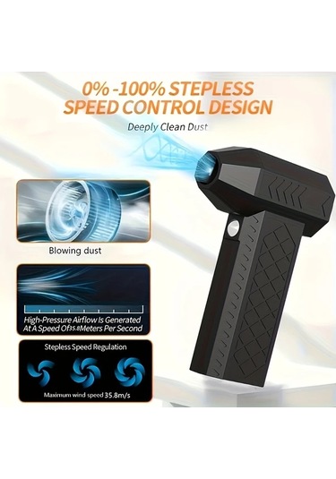 Honeybeeshop Siyah Elektrikli Hava Ufleyici 130000rpm Super Guclu Kablosuz Sarj Edilebilir Fircasiz Motorlu 3 Kademeli Toz Ufleyici Bilgisayar Klavye Ve Dis Mekanlar Icin