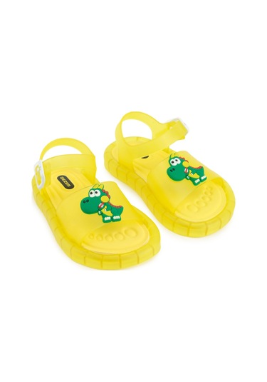 Gezer Yazlık Erkek Çocuk Suni Deri Işıklı Rahat Taban Ayarlanabilir Dino Sandalet Sarı