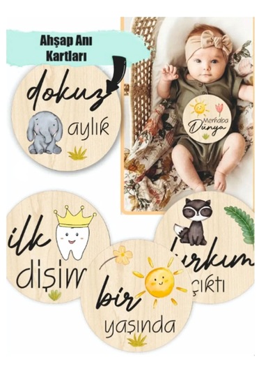 Shelife Bebek Anı Kartı Seti Sevimli Hayvanlar Aylık Bebek Hatıra Kartlar