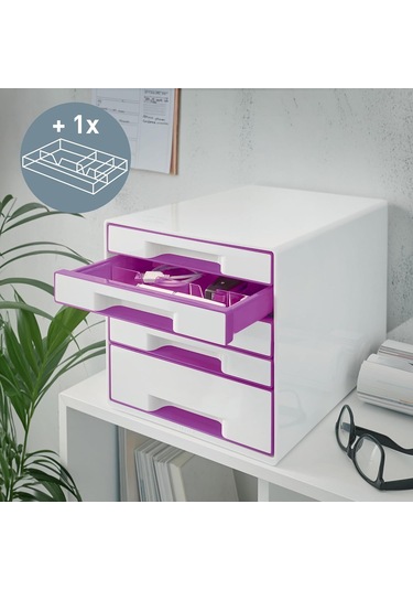 Leitz 52142062 Wow Çekmeceli Evrak Rafı 5 Çekmeceli, Metalik Mor