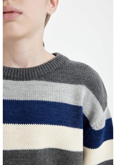 DeFacto Erkek Çocuk Renk Bloklu Bisiklet Yaka Triko Kazak C8114A824WNNV168