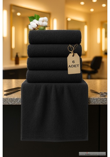6 Tane Büyük Boy Pamuklu 50x90cm, Fitness Havlusu , Spor Havlusu , Kuaför Havlusu Siyah