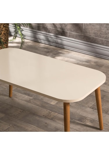 Zigon Sehpa Ve Orta Sehpa Set Ahşap Kr Torna Krem