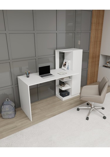 Arnetti Dolaplı Çalışma Masası Yağız Beyaz