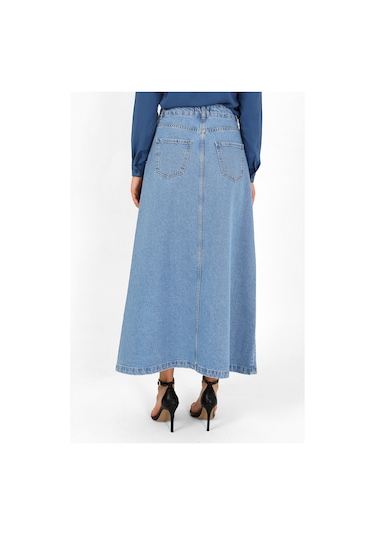 Yüksek Bel A Kesim Denim Etek Açık Mavi