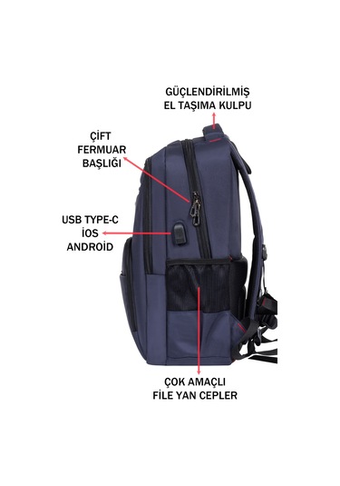 Dada 06 Apple Mocbook Uyumlu Usb Aparatlı Lacivert Laptop Sırt Çantası 14 İnç Darbe Emici Koruma