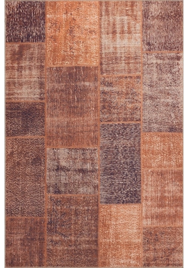 Jazz Patchwork Desenli Dokuma Taban Dekoratif Turuncu Halı (Al 62