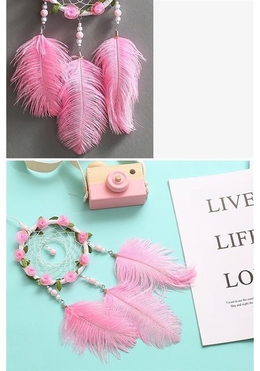 Seçkin Trend El Yapımı Kuş Tüyü Ve Led Işıklı Dekoratif Asma Düş Rüya Kapanı Çok Renkli