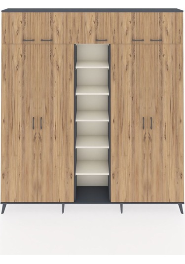 Arges Dolap 12 Raflı 9 Kapaklı 2 Askılı 220x30x243 Antrasit-çam/aytaşı Atlas Çam/aytası
