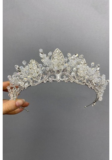 FdayAksesuar Kadın Gelin Saç Aksesuarı Şeffaf Kristalli Jabbah Gelin Tacı FRDY31577