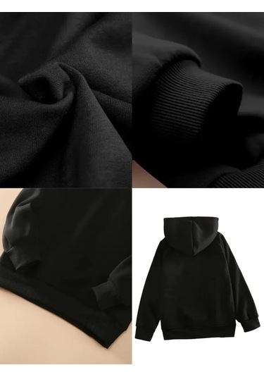 Kışlık Kapüşonlu Sweatshirt, Çocuk Örümcek Ağ Kalpli Baskılı SiYAH