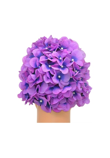 Kadınlar İçin Çiçek Yapraklı Vintage Yüzme Bonesi, Mor Renk Mor