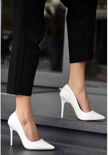 Modadua Hillar Beyaz Cilt Stiletto Ayakkabı Çok Renkli