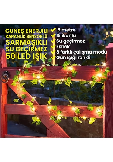 Upway 5 Metre Doğal Sarmaşık Yapraklı Su Geçirmez Dekoratif 50 Led Lamba Sarı