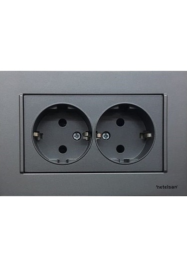 Netelsan Byobu Füme İkili Topraklı Priz Çerçeveli