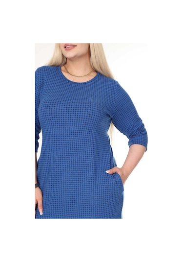 Çift Cepli Kışlık Büyük Beden Esnek Elbise 1d-2629 Mavi