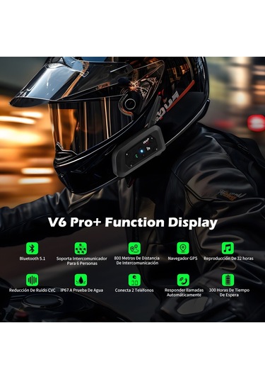 Jokmae V6 Pro+ Motosiklet Kaskı İçin Bluetooth 5.1 Telsiz Kulaklık, Tam Dupleks Konuşma Ve Gürültü Azaltma