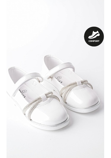 Muggo Unicorn Garantili Günlük Ortopedik Hafif Taban Taşlı Ve Cırtlı Kız Çocuk Babet Beyaz