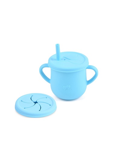 Jojobebek Çocuk Silikon Mama Önlüğü, Silikon Vakumlu Kase, Silikon Çatal-kaşık, Silikon Pipetli Bardak Mavi