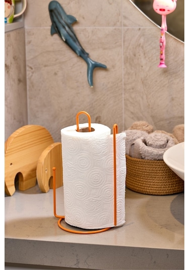 4'lü Turuncu Servis Sunum Seti, Peçetelik, Kağıt Havluluk, Kare Ekmeklik, Nihale - Metal