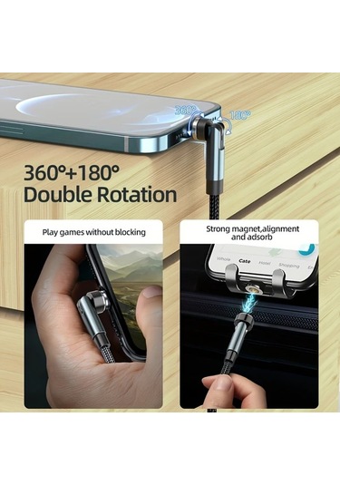 Willowhaven 540 Derece Dönebilir Manyetik Usb C Şarj Kablosu Kırmızı 2 Metre Hızlı Şarj