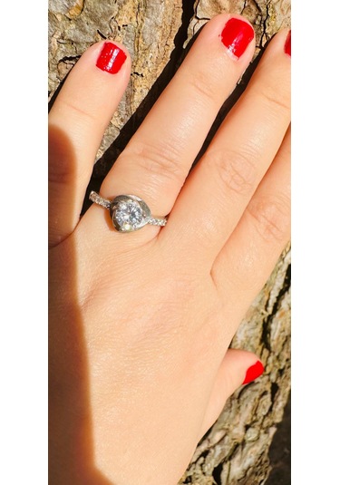 Parlak Gümüş Alyans Yüzük Zirkon Taşlı 925 Ayar