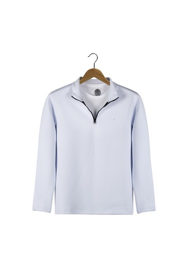 Erkek Beyaz Rahat Kalıp Yarım Fermuarlı Bato Yaka Basic Sweatshirt 21k-5200179-2 - Beyaz