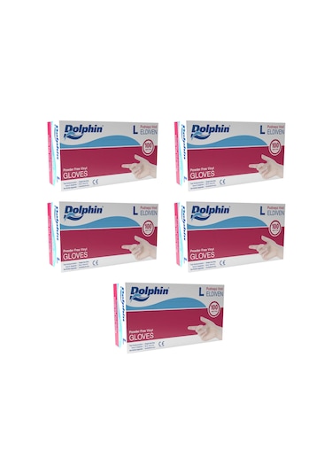 Dolphin Pudrasız Vinil Vinyl Tek Kullanımlık Eldiven Şeffaf Large Büyük Boy - 100'lü 5 Paket