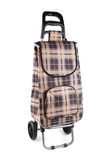 Su Geçirmez Çantalı Katlanabilir Alüminyum Pazar Arabası  Kahverengi