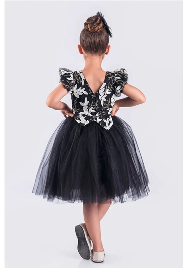 Kız Çocuk Elbise Tütü Etek Nakışlı Siyah Beyaz