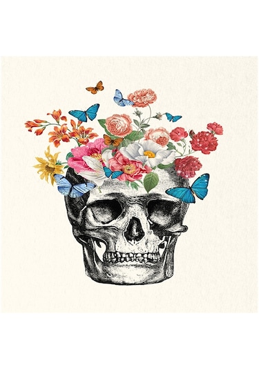 Çiçekli Heykel Kuru Kafa Ve Dünya Doğal Taş Bardak Altlığı 4'lü Set - Natural Stone Coasters - Taş Çok Renkli