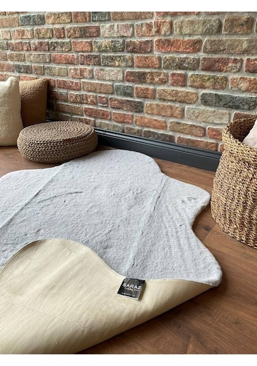 Saraz Halı Tavşan Tüyü Post Peluş Ultra Yumuşak Post Puffy Gri