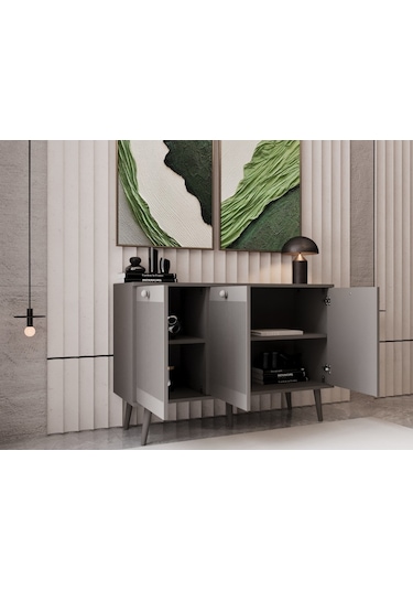 Melura Konsol 120 Cm %100 Mdf Lake Ahşap Ayaklı Gri
