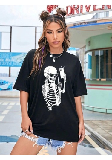 Baskılı T-shirt - Siyah Siyah