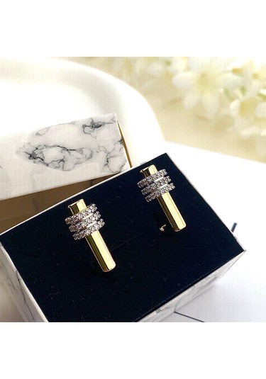 Kadın Küpe Trend Model Zirkon Taşlı Çelik Küpe Gold Gold - Gümüş
