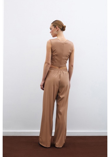 Kare Yaka Deri Crop - Bej-135671 Bej