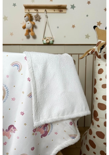 Fluffy Bebek Battaniyesi 70x100 Cm Unıcorn Desen Pembe