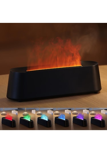 Uçucu Yağ Difüzör, Şömine Ateş Alevi Aromaterapi Difüzör, 250ml Serin Sis Nemlendirici, 7 Renkli Işıklı Aroma Difüzör, Uzaktan Kumanda, Zamanlayıcı Ve Otomatik Off, Oda Siyah