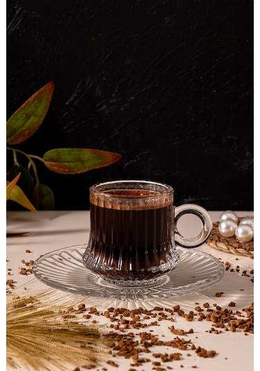 Mest 12 Parça 6 Kişilik Cam Kahve Fincan Seti 125 Cc - Zarif Tasarım Şeffaf
