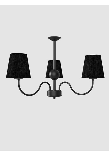 Deluna 3'lü Siyah Modern Konik Abajur Şapkalı Metal Avize