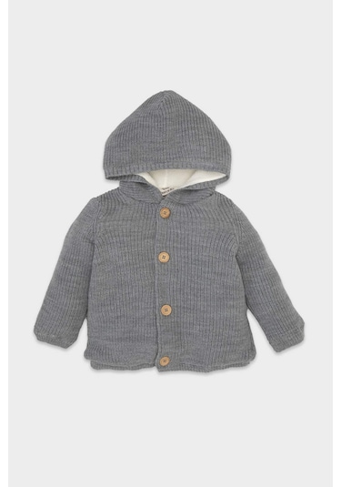 DeFacto Erkek Bebek Kapüşonlu Pelüş Astarlı Düğmeli Triko Hırka C8861A524WNBG748 Bej