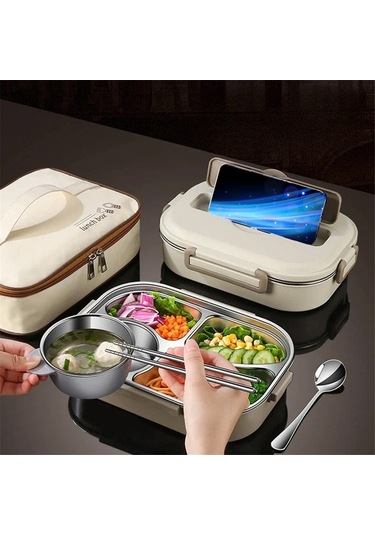 Yalıtımlı Taşınabilir Öğle Kutusu - Mikrodalga Isıtma, Krem Beyaz, Ulzyvf Krem - Beyaz