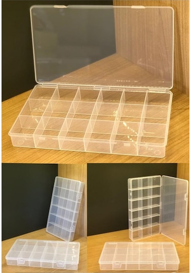 Bayev 2 Adet Şeffaf 18 Bölmeli Takı Kutusu Kuyumcu Toka Yüzük Saklama Box Balıkçı Malzeme Kutusu