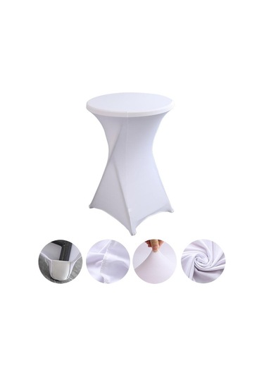 Sones Otel Düğün Dekorasyonu İçin Kokteyl Bar Masa Örtüsü Streç Polyester Ziyafet Yuvarlak Masa Örtüsü, Boyut: 70x110cm Beyaz Beyaz