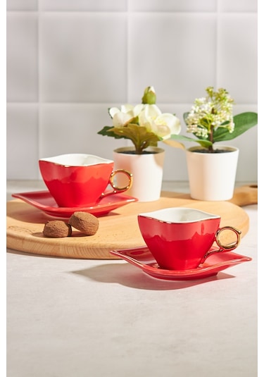 Emsan Sonsuz Aşk 2 Kişilik Kahve Fincanı Takımı Kırmızı 100 ML