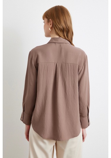 Paralel Çizgili Gömlek Kahve Kahve